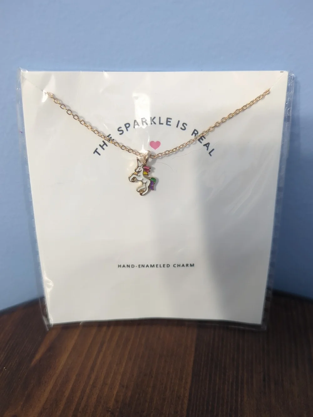 Gold-Tone Hand-Enameled Unicorn Necklace in Pink, Purple, Green